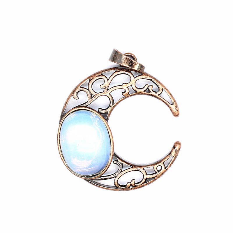 Natural Stone Hollow Moon Charm (Single Pendant) - CS/MS