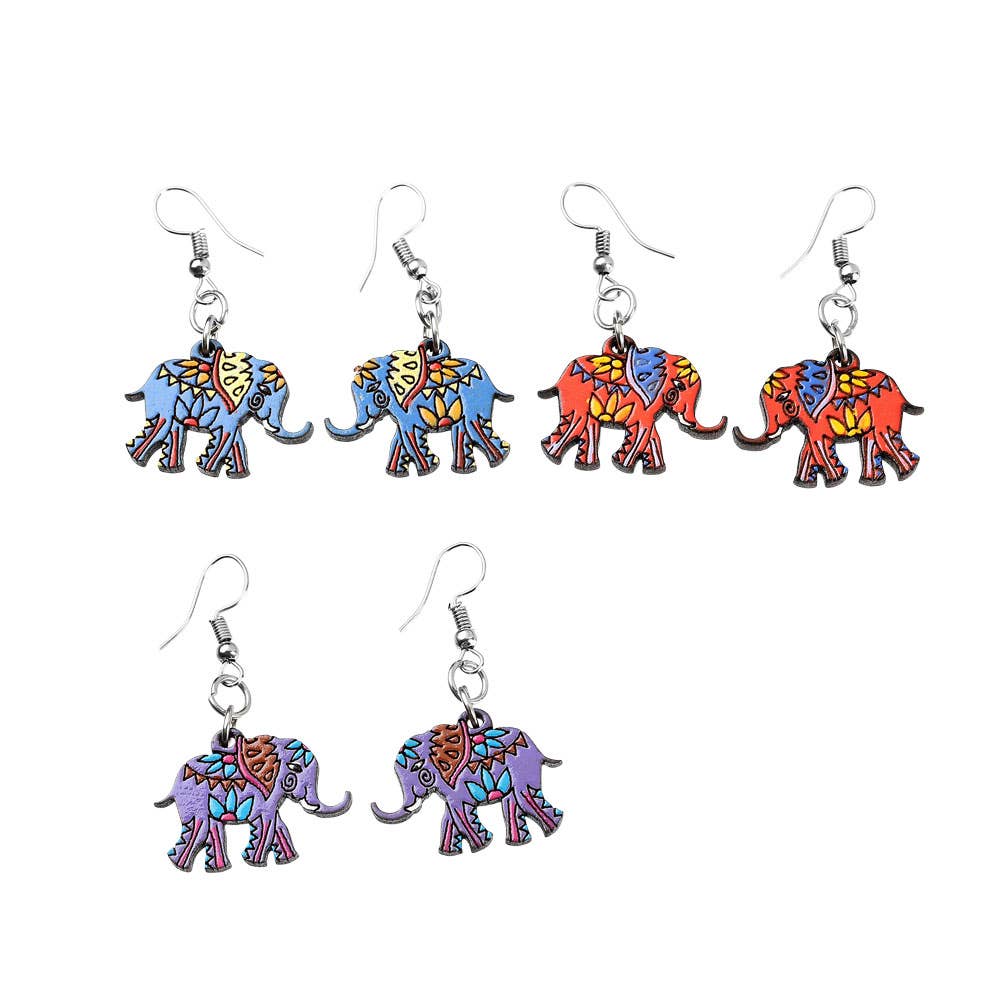 ASSORTED WOOD ELEPHANT EARRINGS