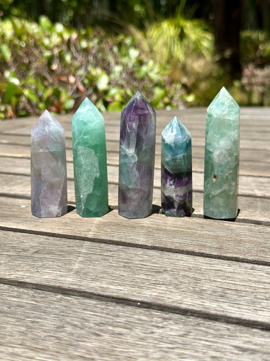 Natural Colorful Fluorite Obelisk Tower Point