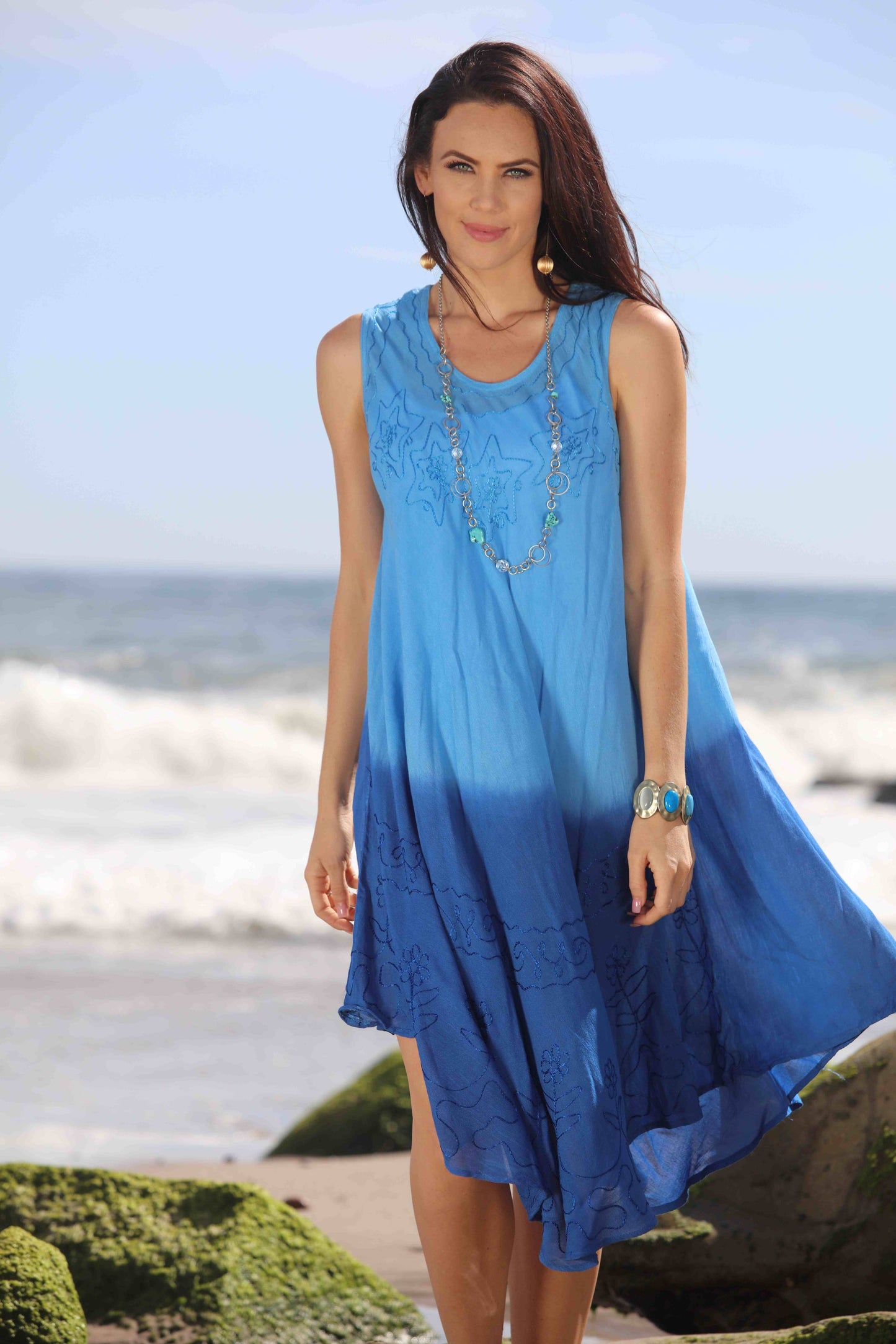 Tank sleeve Embroidered One Size Dress
