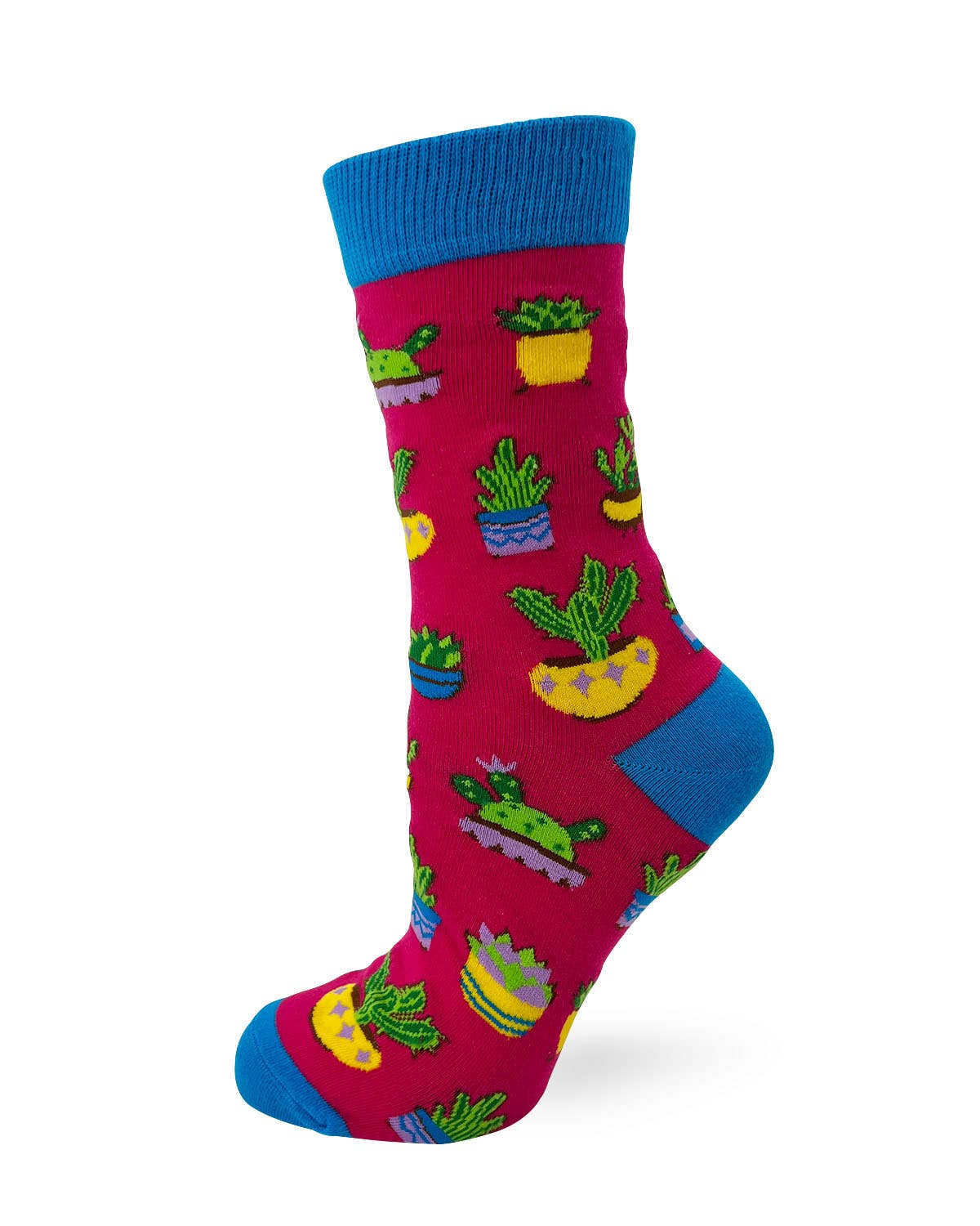 Colorful sock with cactus pattern on a white background