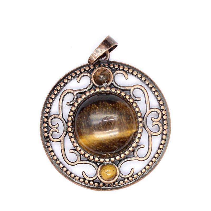 Vintage Natural Stone Hollow Circular Charm  Pendant - CS