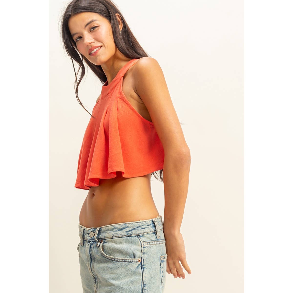 Halter Pleated Ruffle Crop Top