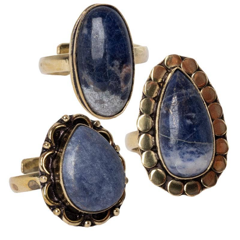 ADJUSTABLE GOLD TONE GEMSTONE RINGS