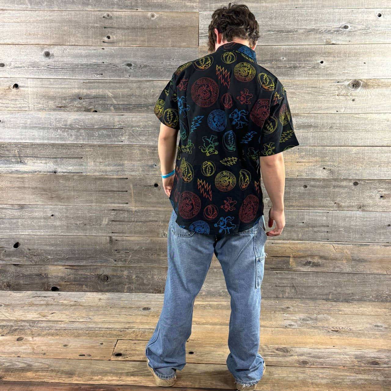 Grateful Dead Short Sleeve Button Up Shirt Multi GD Print