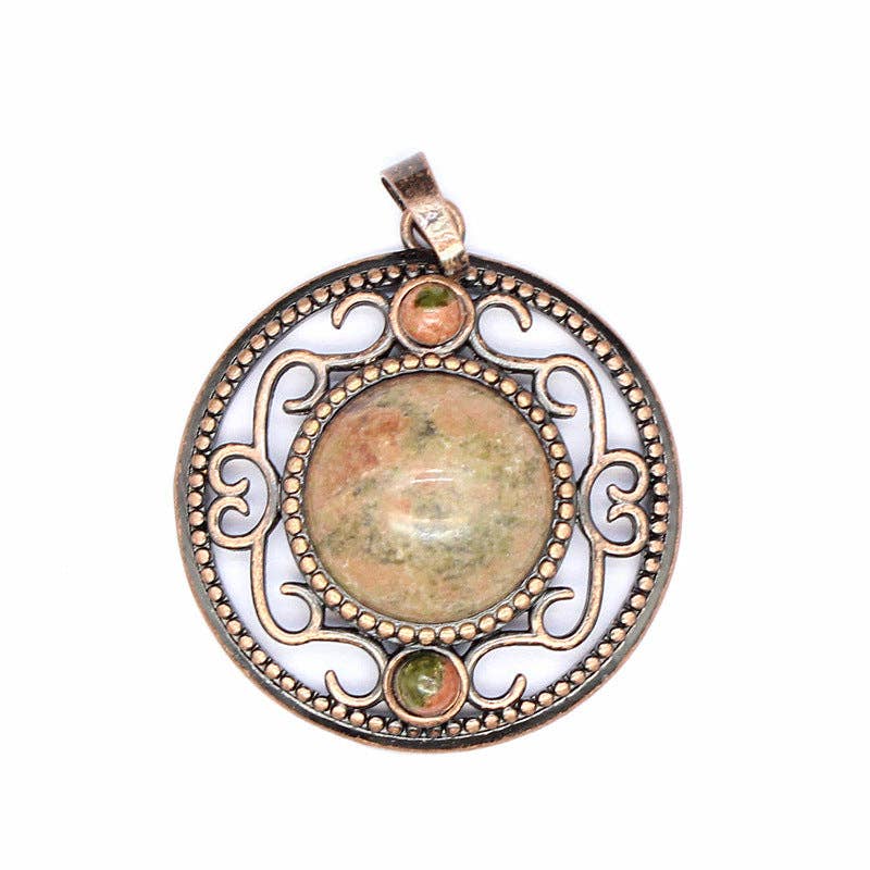 Vintage Natural Stone Hollow Circular Charm  Pendant - CS
