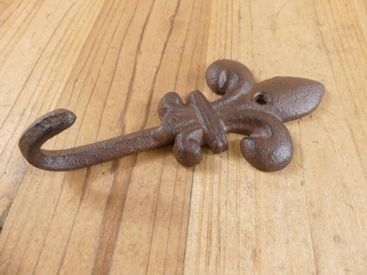 Victorian Rustic Cast Iron Fleur De Lis Wall Hook,  5 1/2"