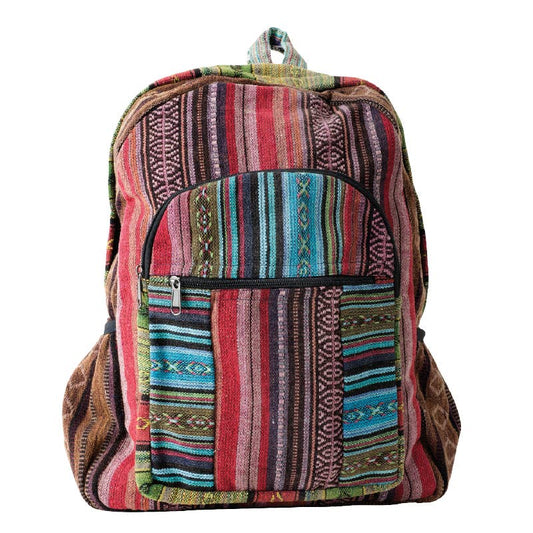 Red And Blue Toned Striped Backpack