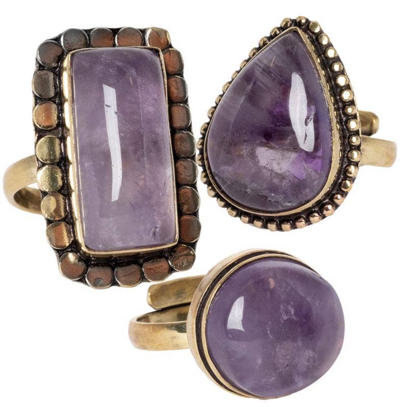 ADJUSTABLE GOLD TONE GEMSTONE RINGS