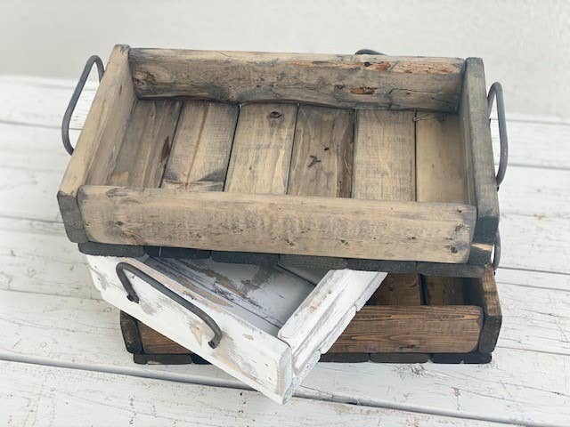 Handcrafted Pine Wood Tray with Steel Handles