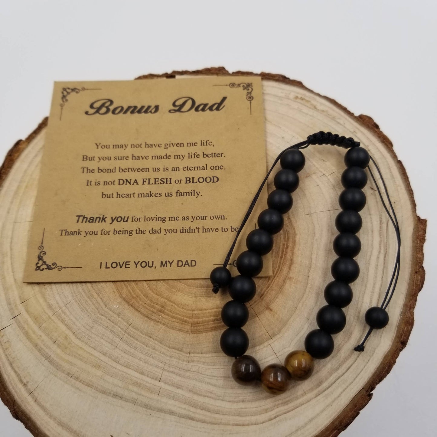 Father's Day Tiger Eye Stone & Black Frosted Stone Bracelet