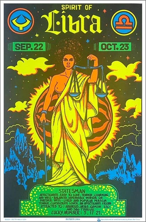 Libra Zodiac Sign Blacklight Poster 23" x 35"