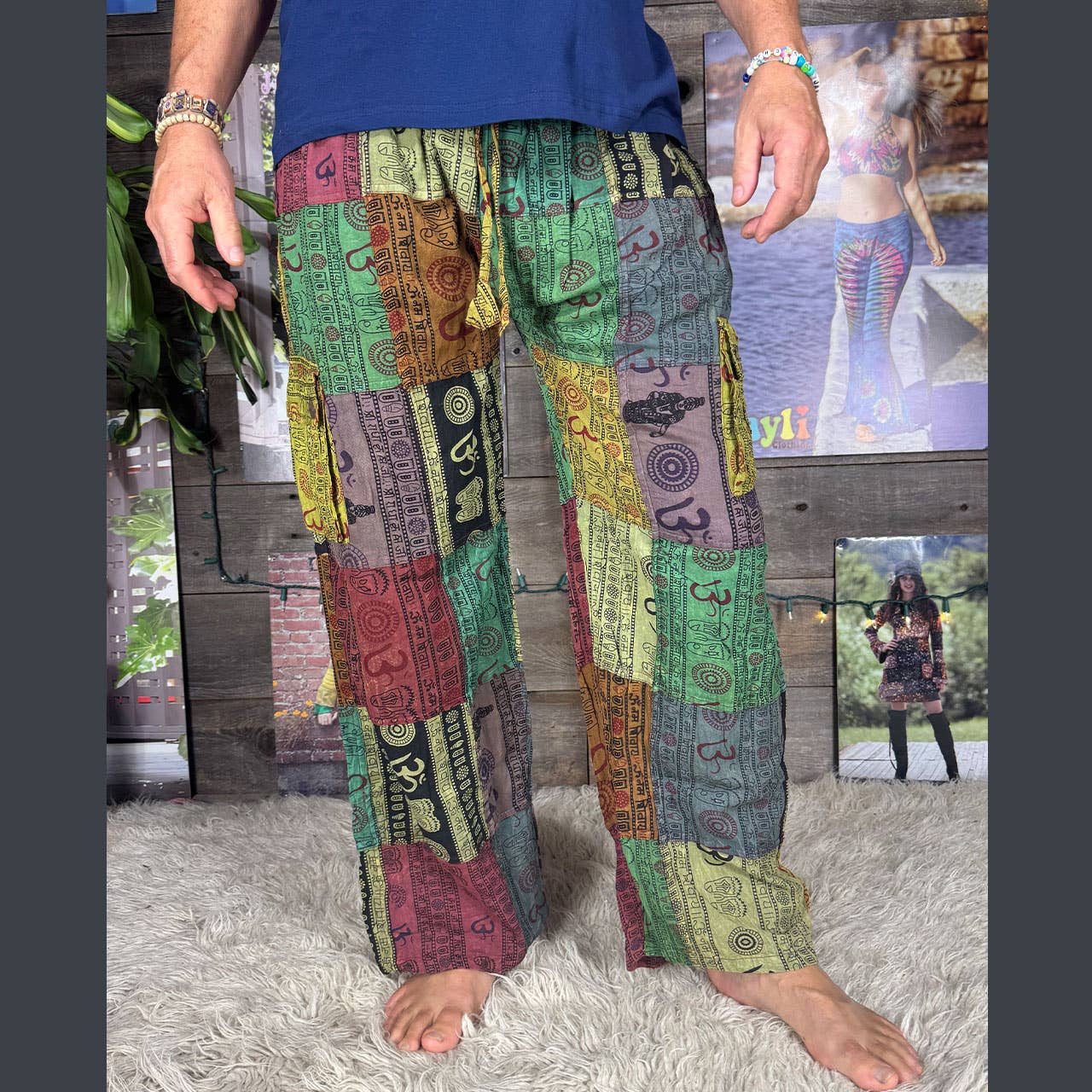 Cotton Stonewash Up-Cycle Patchwork Cargo Pants