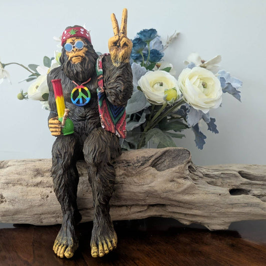 Hippie Bigfoot Sasquatch with Bohemian Bag Statue