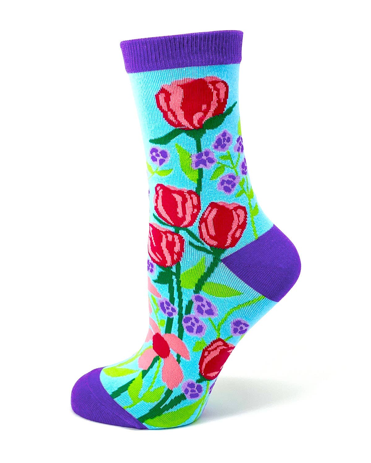 Colorful sock with floral design on a white background