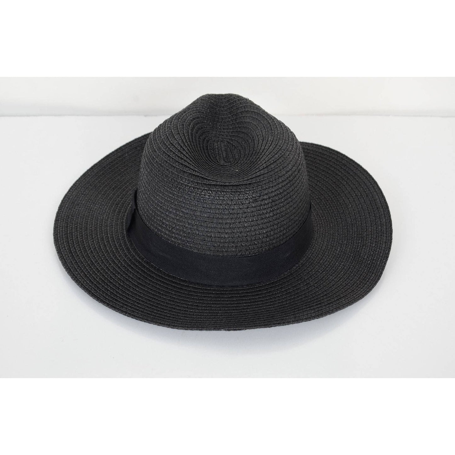 Wide Brim Straw Fedora Sun Hat Black Band Panama UV Hat