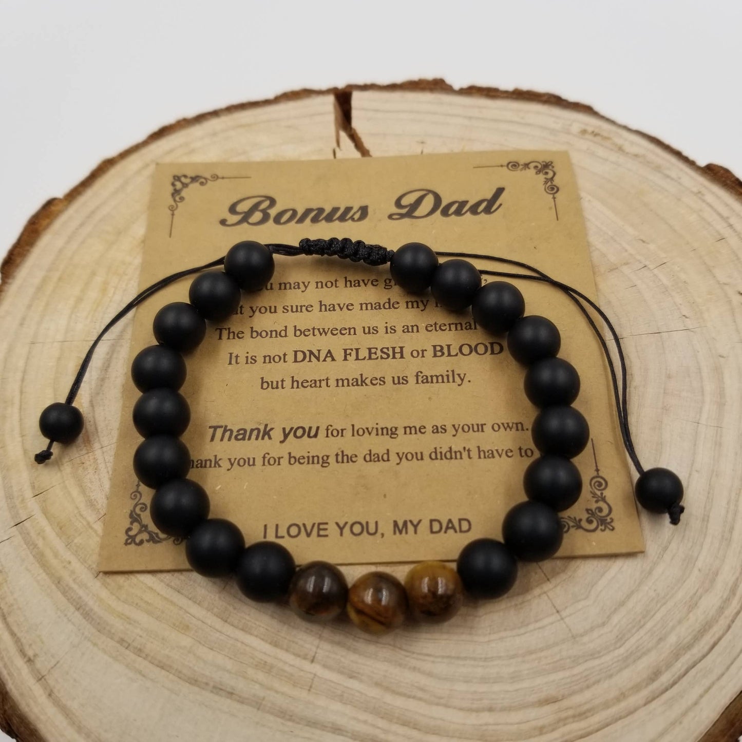 Father's Day Tiger Eye Stone & Black Frosted Stone Bracelet