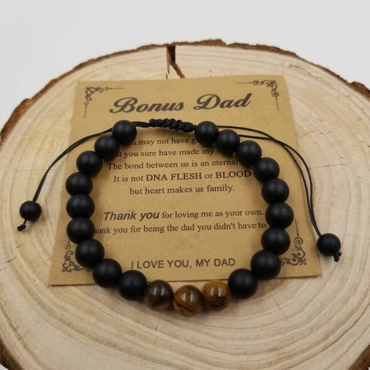 Father's Day Tiger Eye Stone & Black Frosted Stone Bracelet