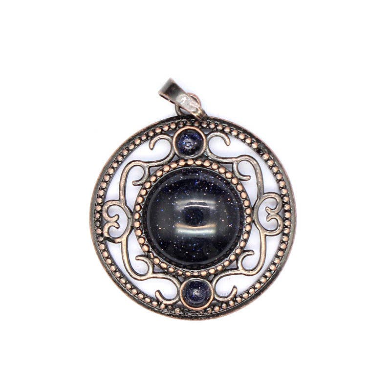 Vintage Natural Stone Hollow Circular Charm  Pendant - CS