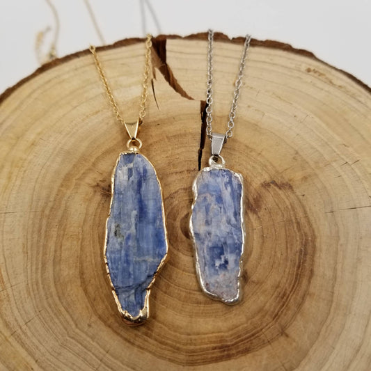 Natural Blue Quartz Gold-Plated Pendant Necklace