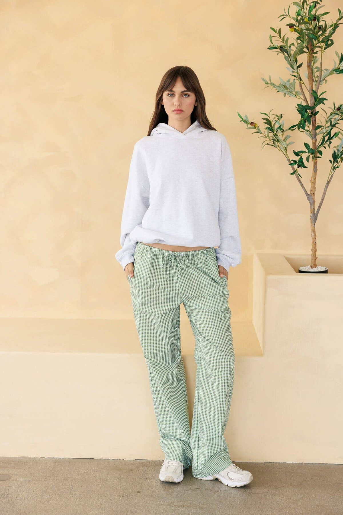CALI1850 GINGHAM DRAWSTRING WIDE LEG PANTS (52809JCW1700)