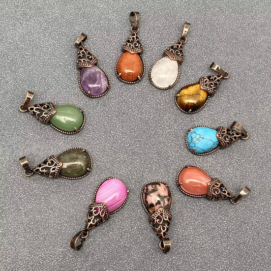 Drop-shaped Natural Stone Bronze Charms (Single Pendant) -CS