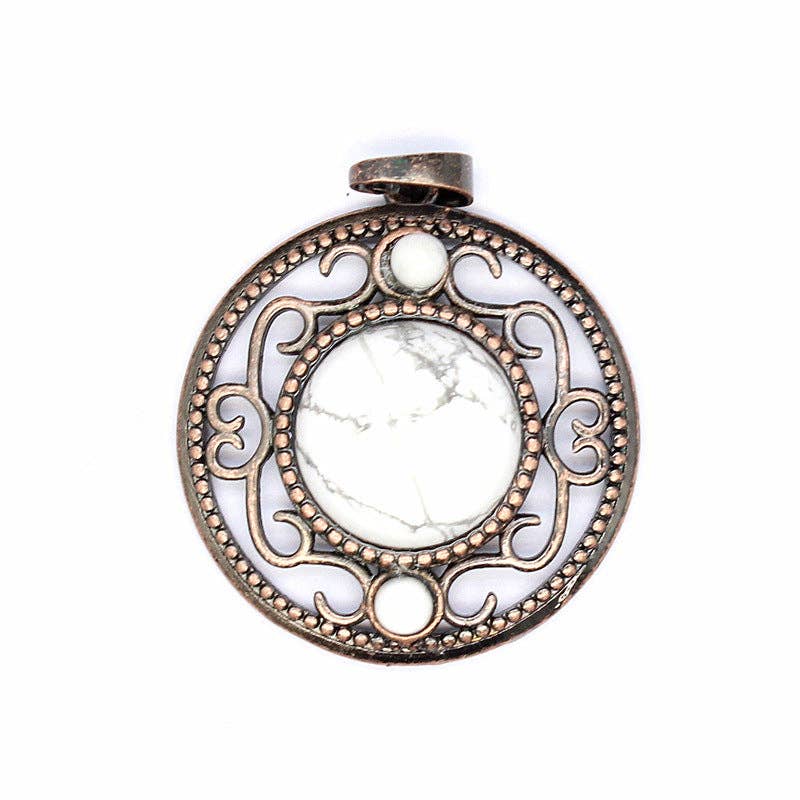 Vintage Natural Stone Hollow Circular Charm  Pendant - CS