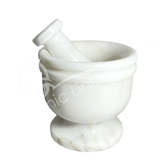 (PC)MORTAR & PESTLE - MARBLE, WHITE 2.5"