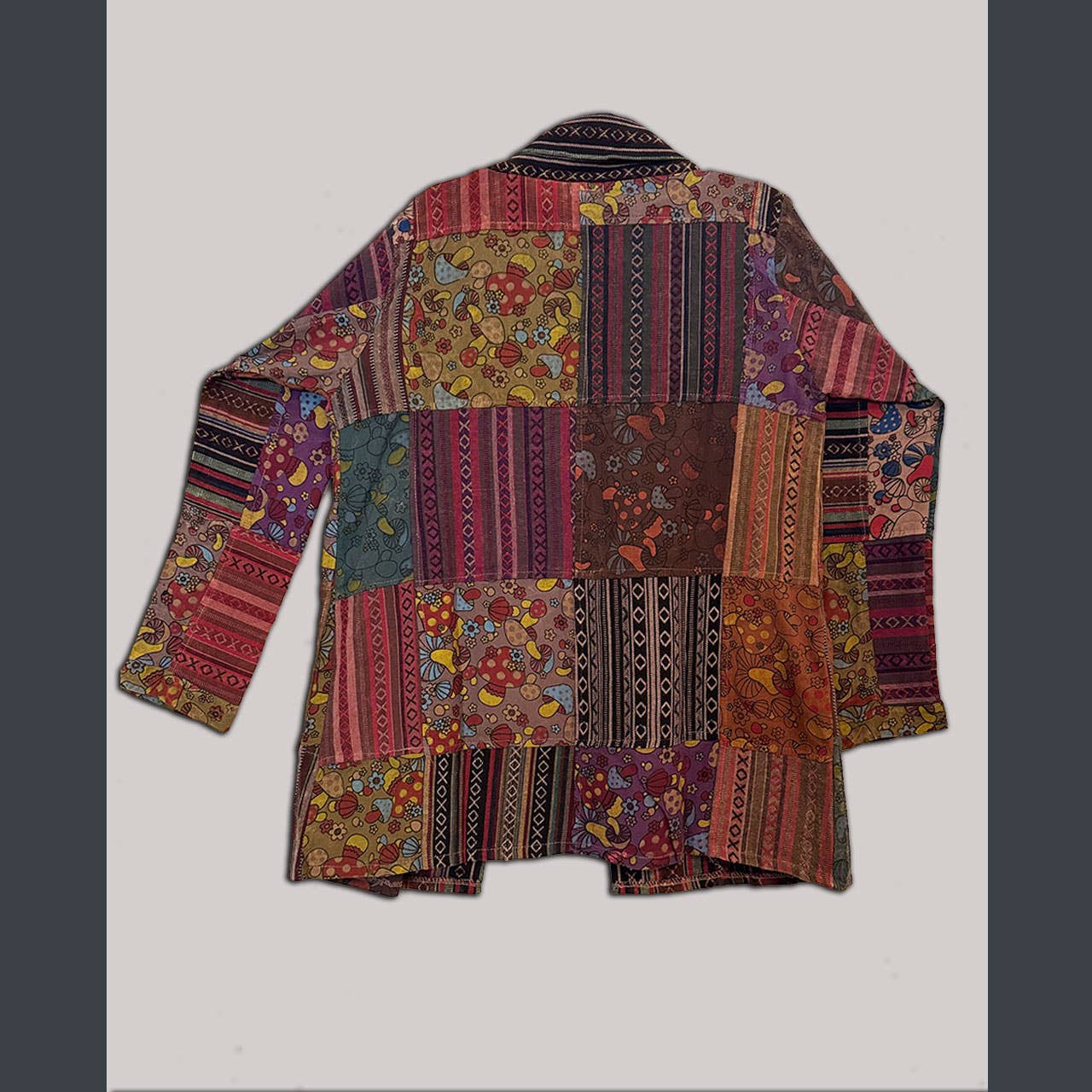 Mushroom Print Heavy Cotton Patchwork Kimono Jacket