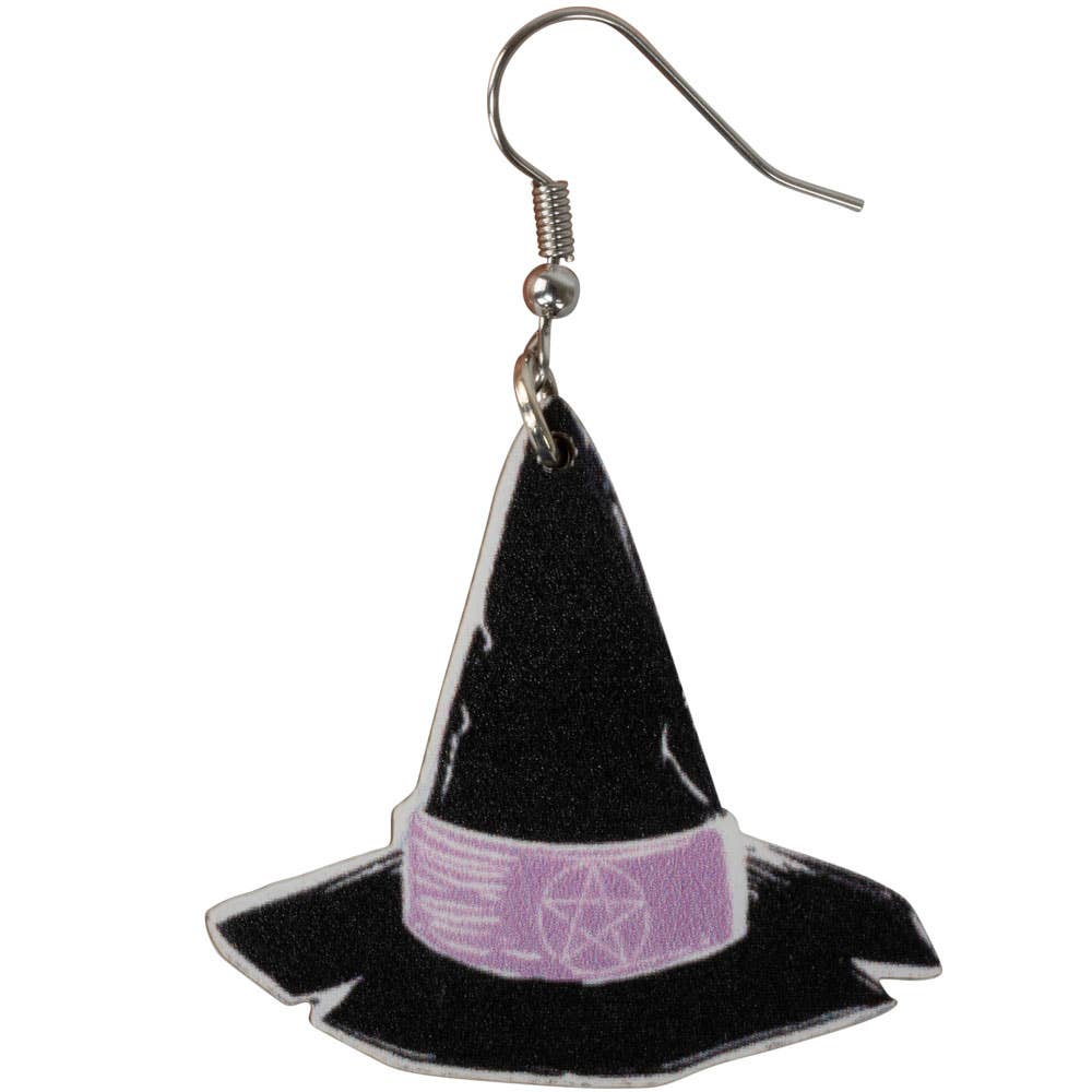 WOOD WITCHES HAT EARRINGS