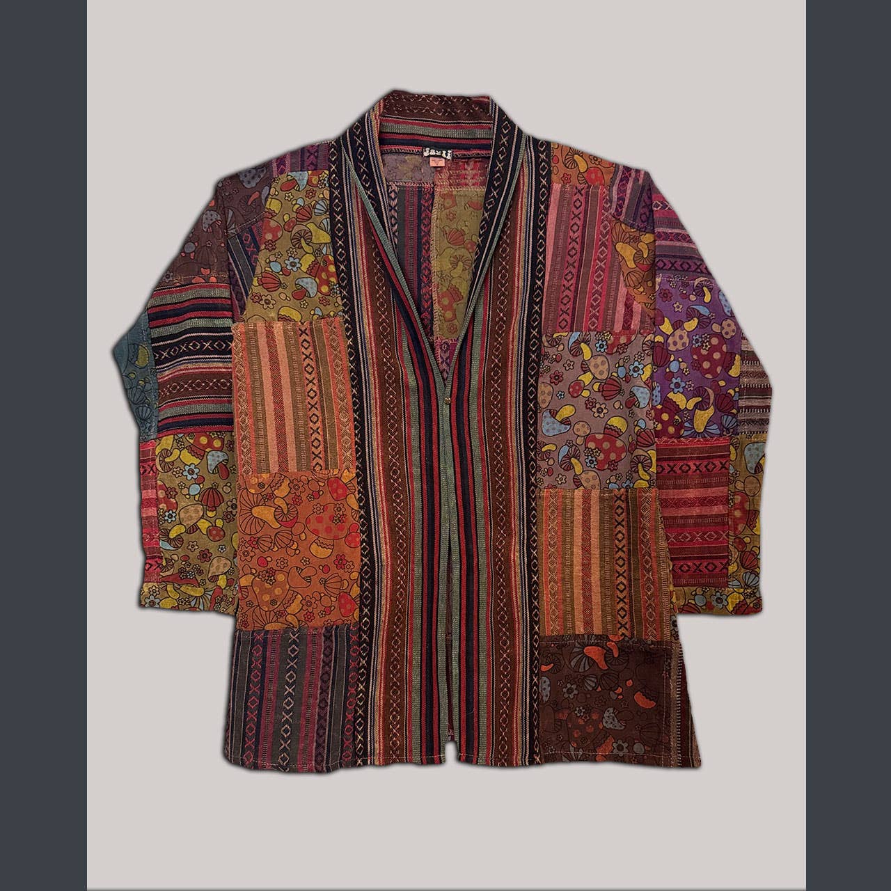 Mushroom Print Heavy Cotton Patchwork Kimono Jacket