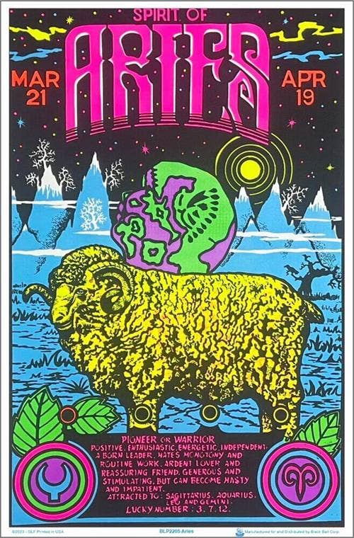 Aries Zodiac Sign Blacklight Poster 23" x 35"