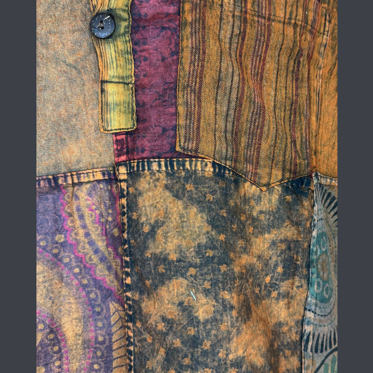 Jaypuri Patchwork Overdyed Cotton Men’s Hippie Shirt
