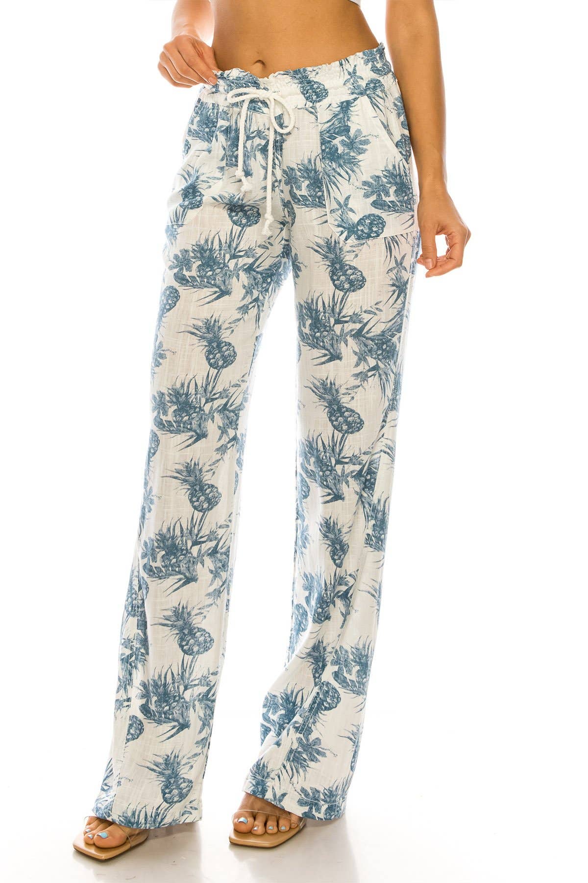 CALI1850 PINEAPPLE TOILE LINEN BEACH PANTS (07024JLN519)