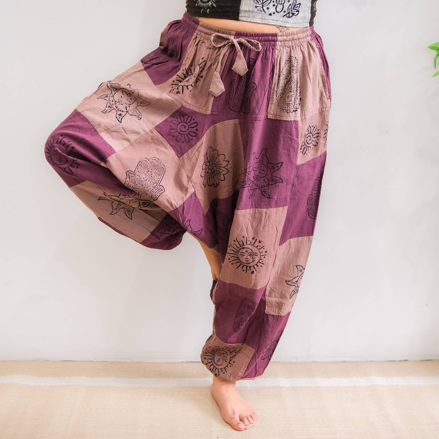 Patchwork Block Print Harem Pants (P39-U5G)