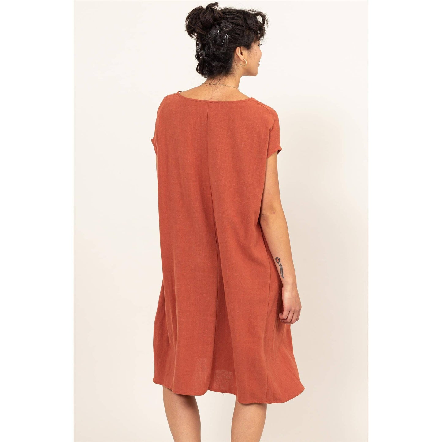 V-Neck Oversized Linen Midi Dress