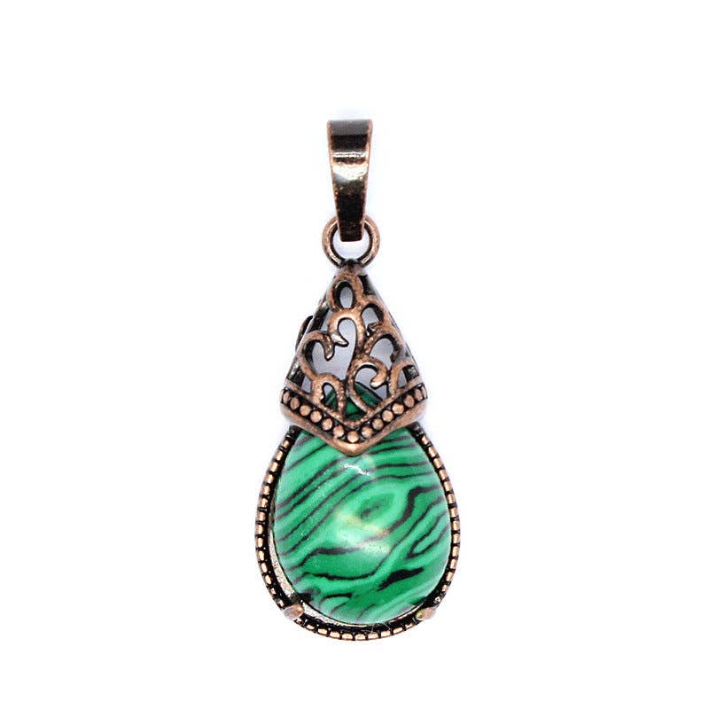 Drop-shaped Natural Stone Bronze Charms (Single Pendant) -CS