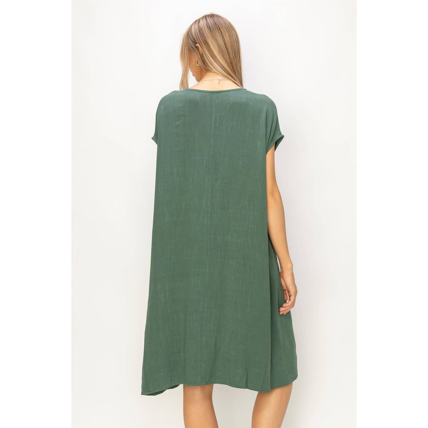 V-Neck Oversized Linen Midi Dress