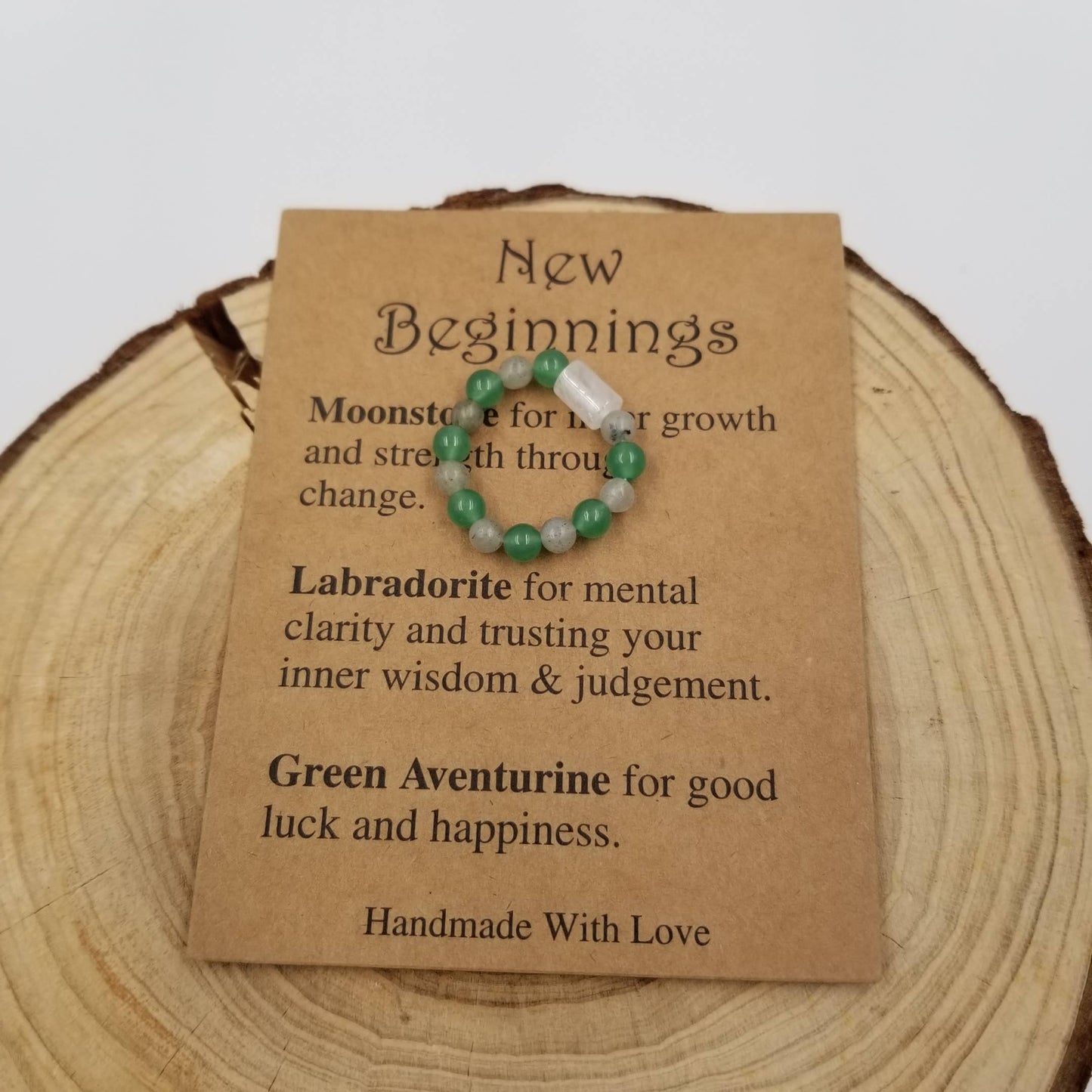 Natural Stone Bead Chakra Ring With Card