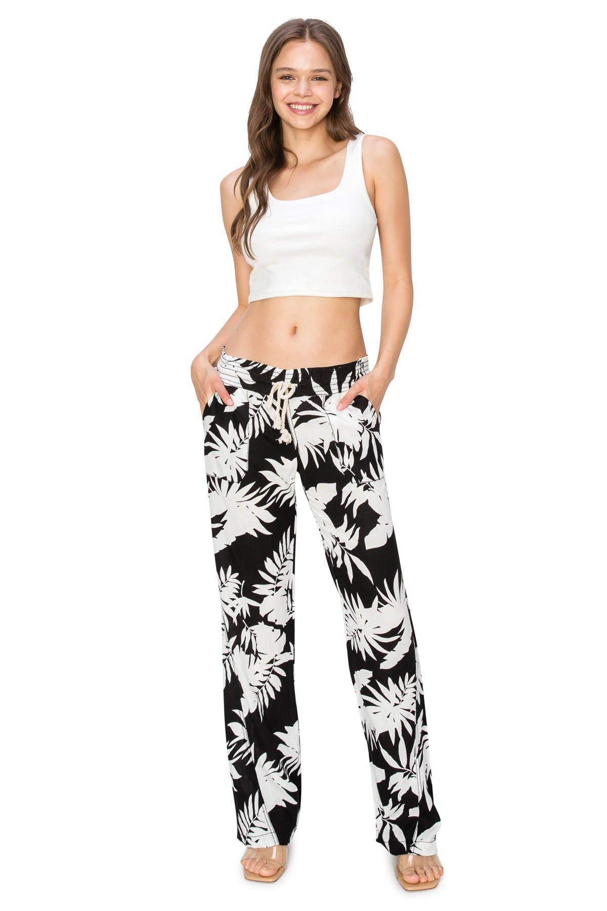 CALI1850 TROPICAL FLORAL LINEN BEACH PANTS (07024JLN504)