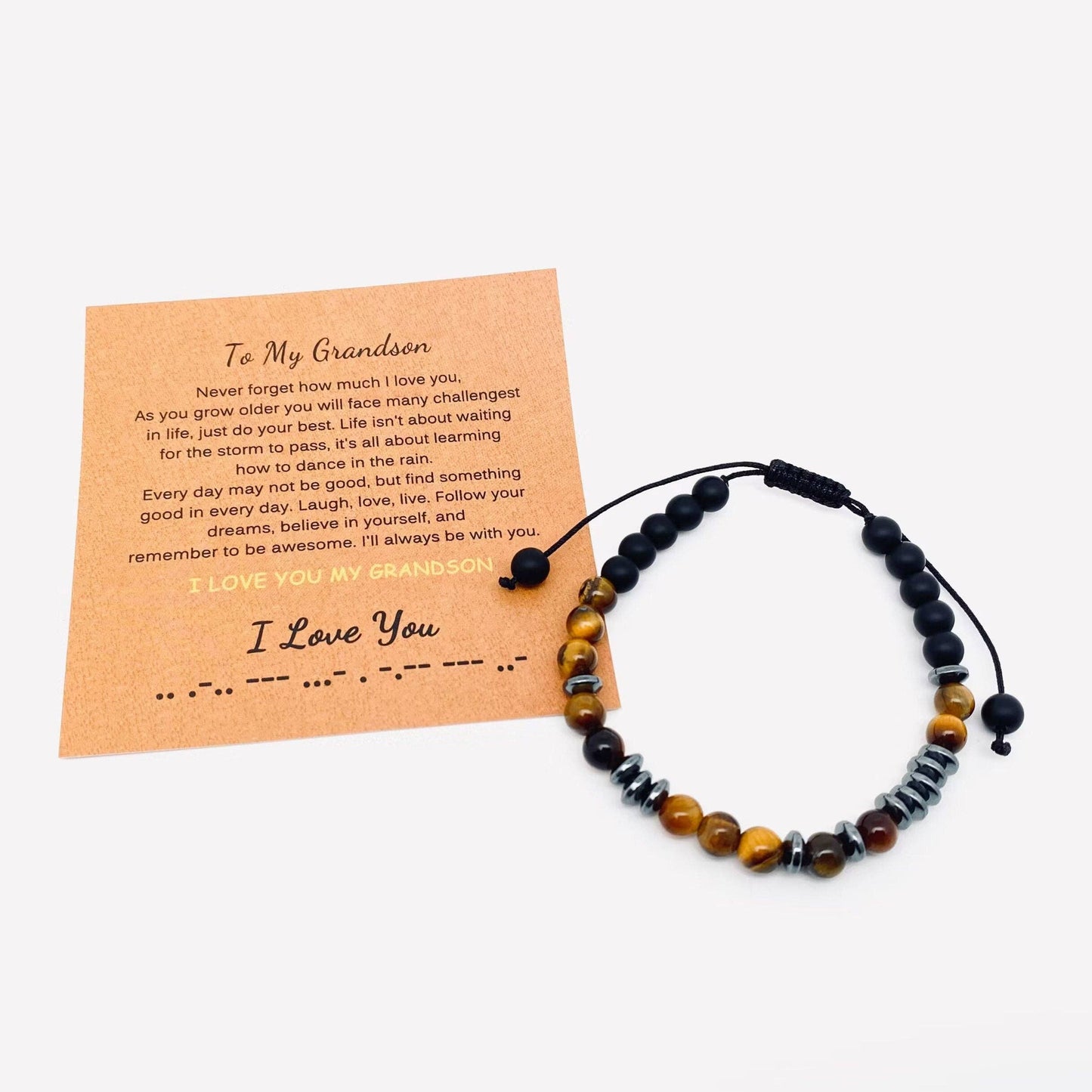 Morse Code "I Love you" Tiger's Eye Stone Gift Bracelets