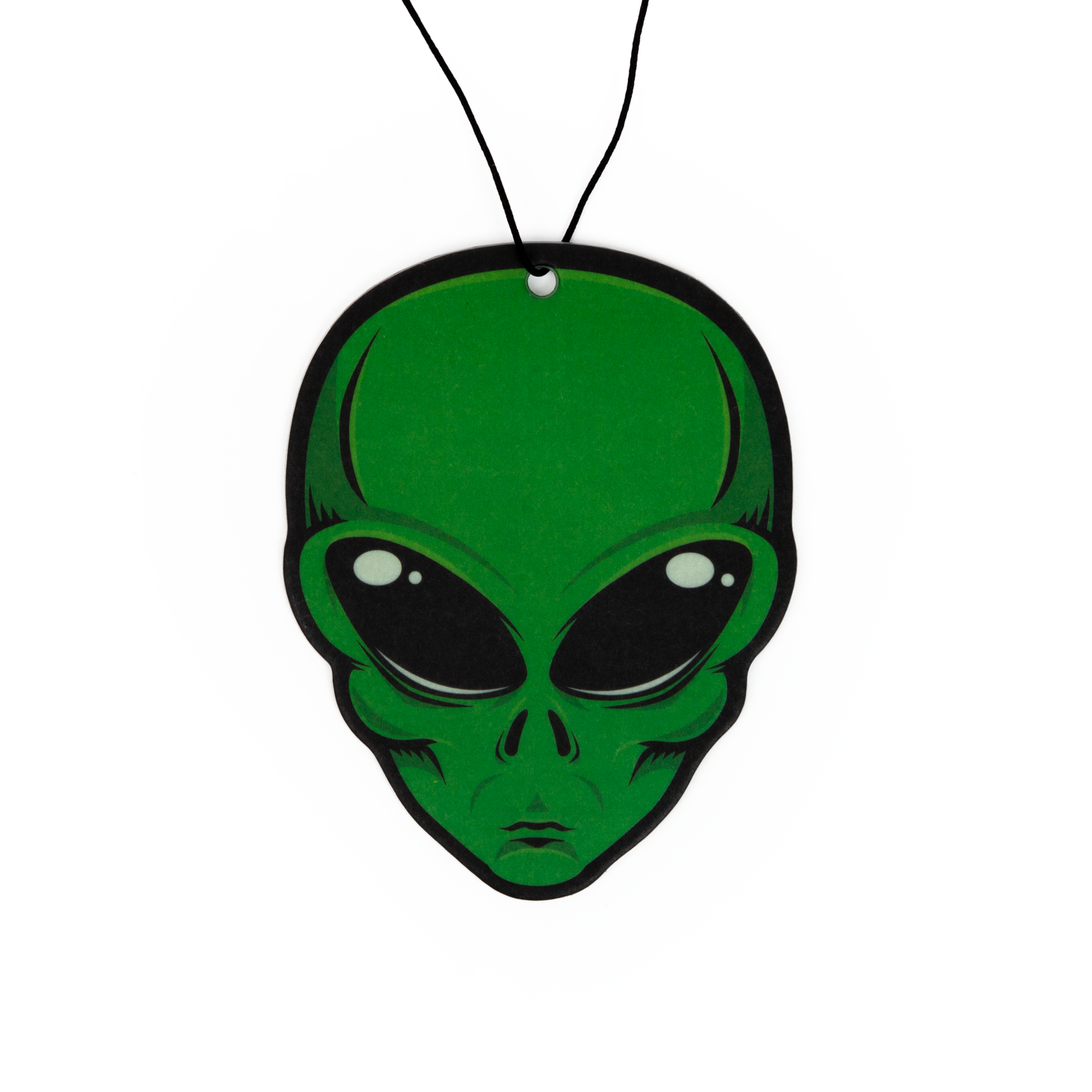 Green alien head air freshener on a white background