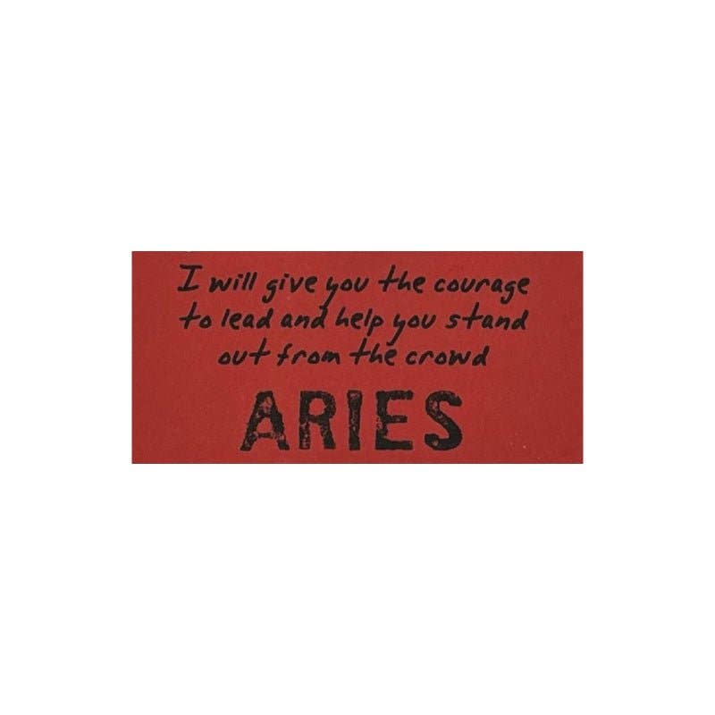 Red card with black text about Aries on a white background