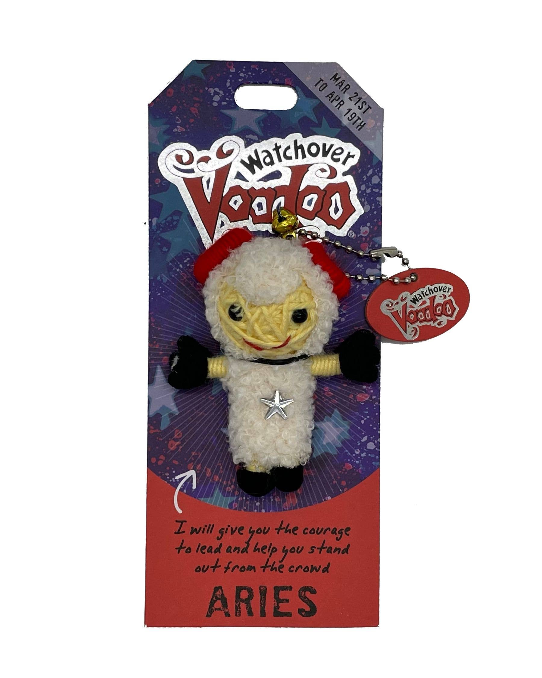Aries plush toy with packaging featuring 'Watchover Voodoos' branding on a white background.