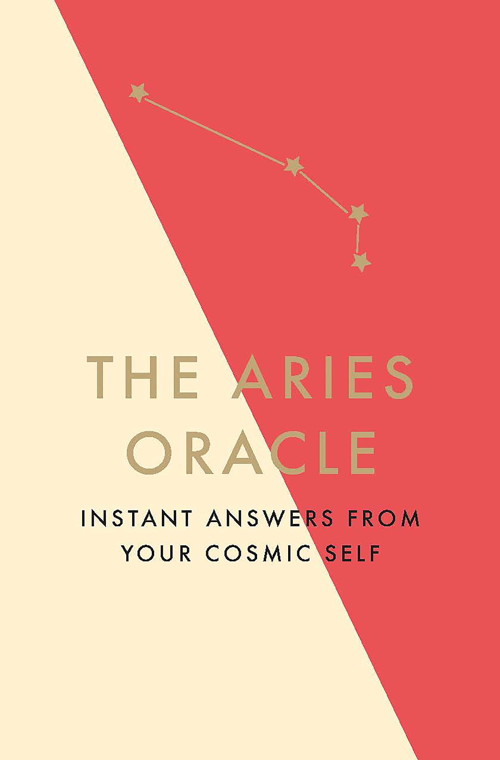 Book cover of 'The Aries Oracle' with a geometric design and text on a red and beige background.