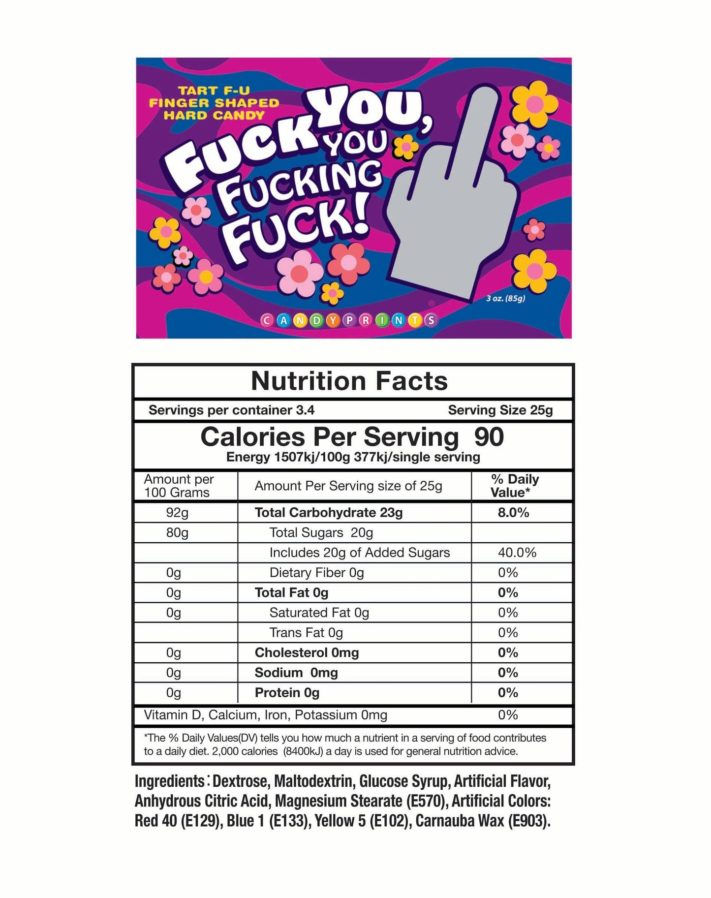 Nutrition label with colorful design and text on a white background