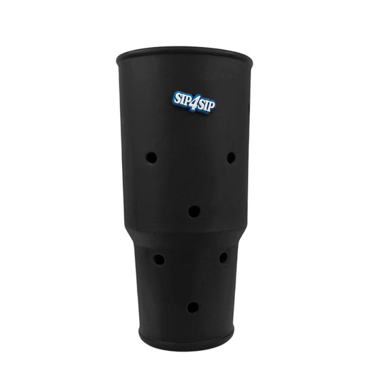 Black cup with holes and 'Sip4Sip' branding on a white background