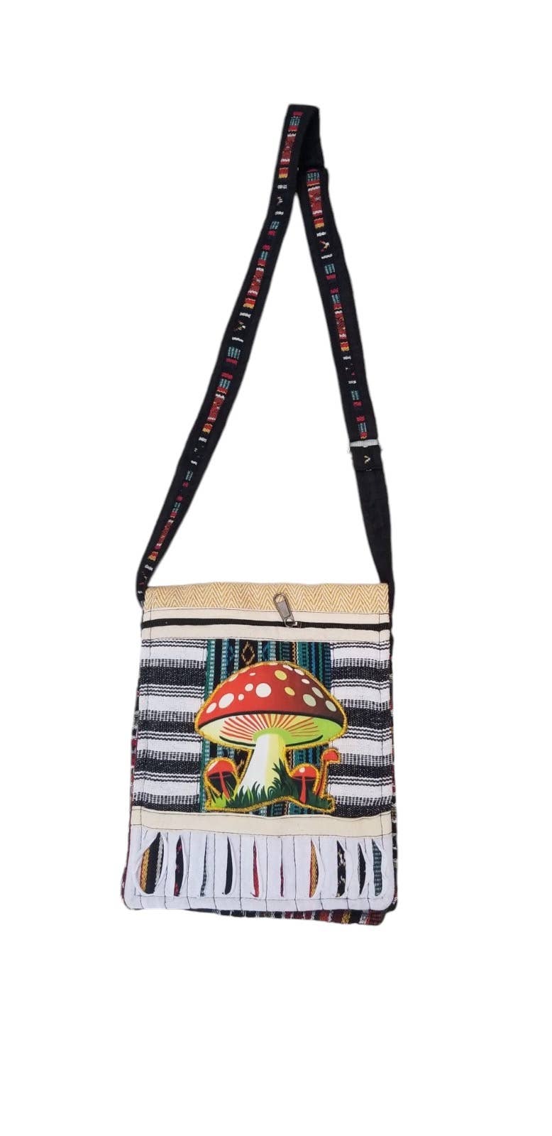 Crossbody bag with mushroom design on a white background