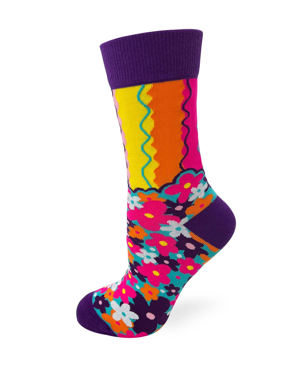 Colorful sock with floral pattern on a white background