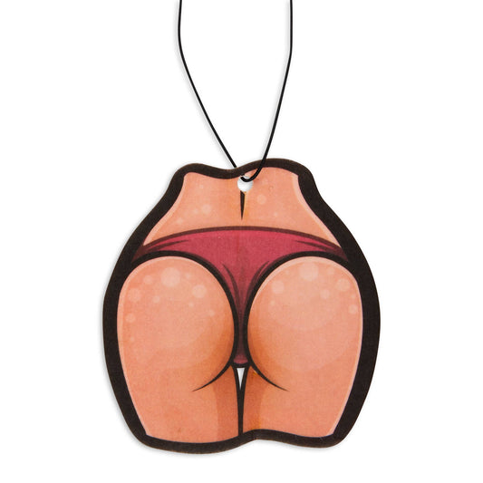 Air freshener shaped like a butt with a red interior on a white background